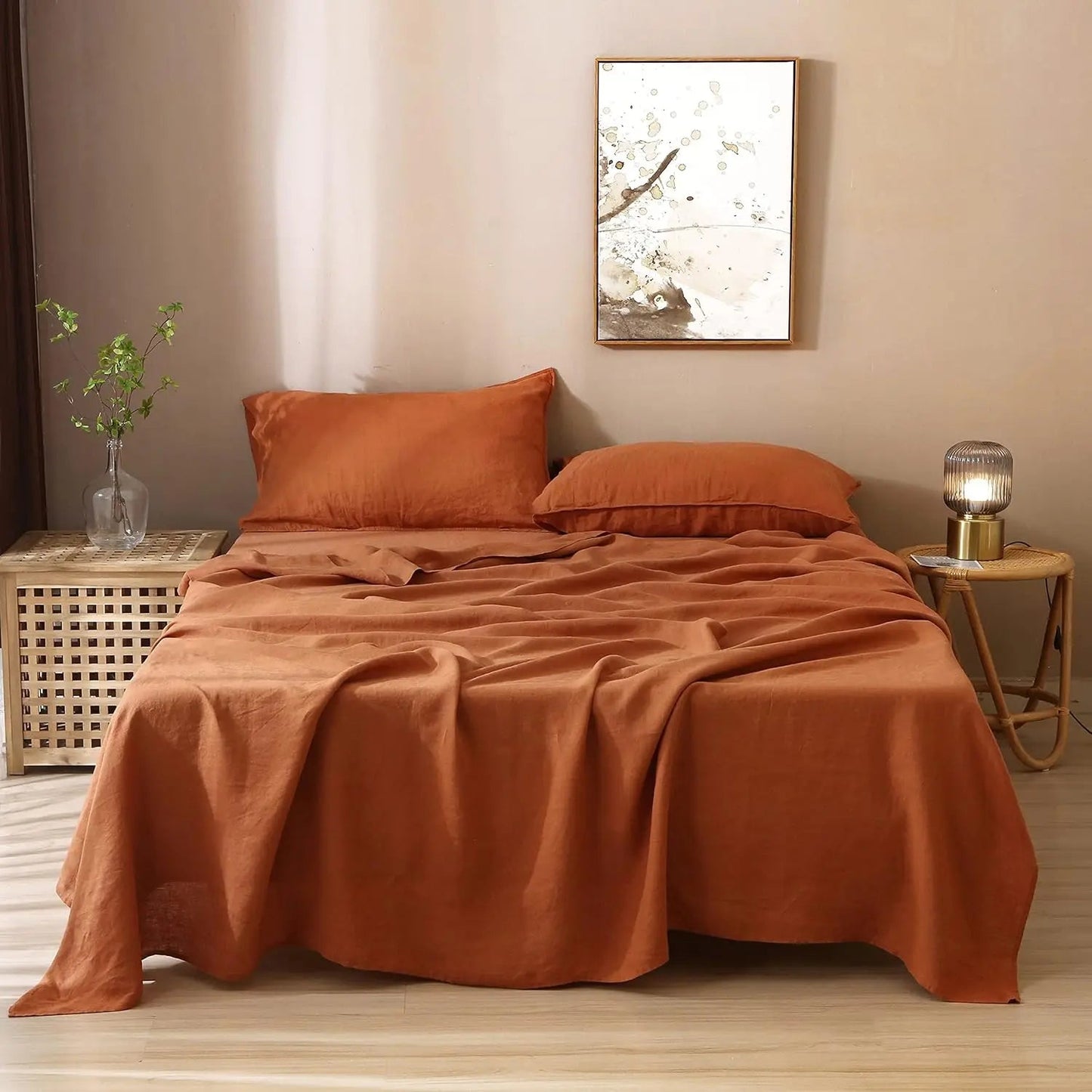 Linen Sheets Set,100% French Stone Washed Pure Linen Bed Sheets, 3 Pieces (1 Flat Sheet, 2 Pillowcase) Suitable for Hot Sleepers - Blu Lotus Boutique