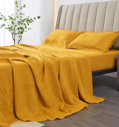 Linen Sheets Set,100% French Stone Washed Pure Linen Bed Sheets, 3 Pieces (1 Flat Sheet, 2 Pillowcase) Suitable for Hot Sleepers - Blu Lotus Boutique