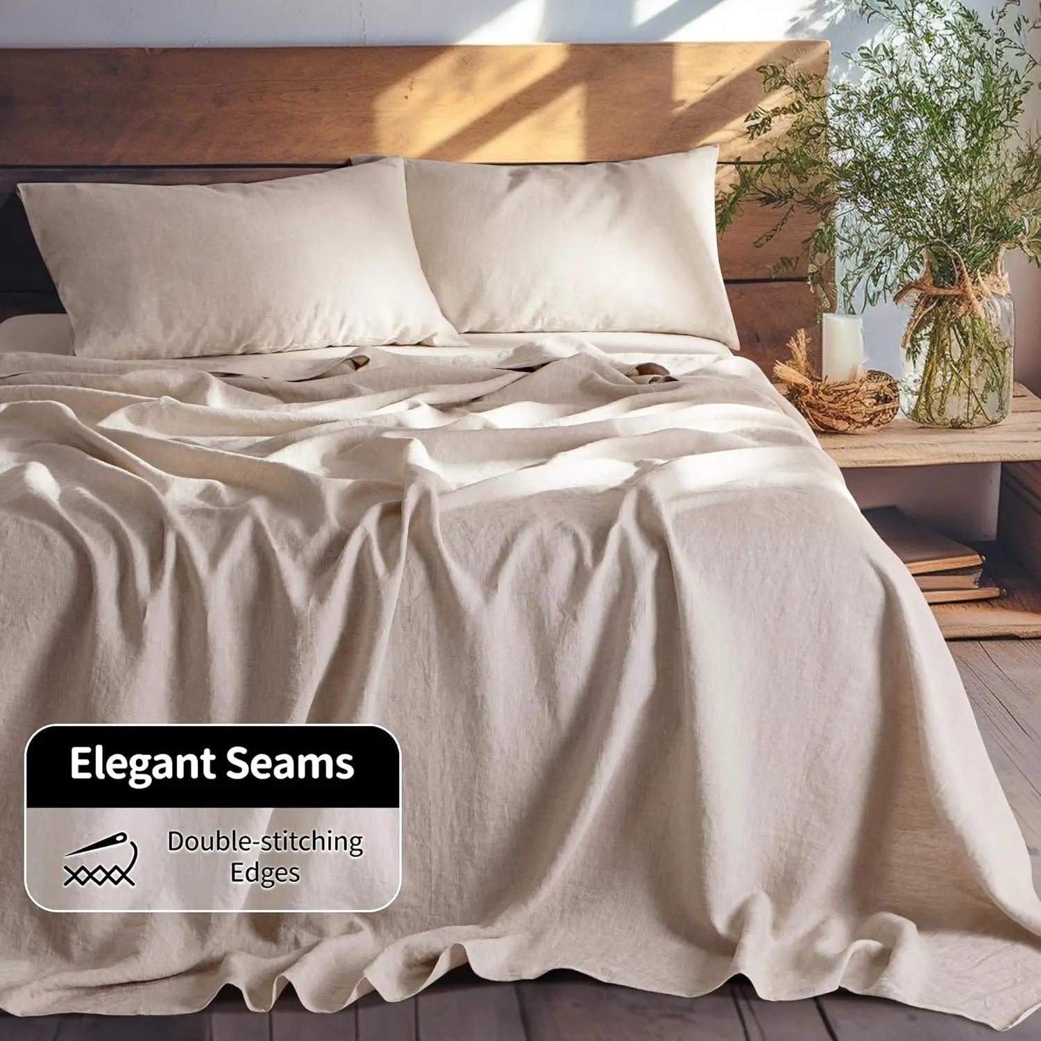 Linen Sheets Set,100% French Stone Washed Pure Linen Bed Sheets, 3 Pieces (1 Flat Sheet, 2 Pillowcase) Suitable for Hot Sleepers - Blu Lotus Boutique