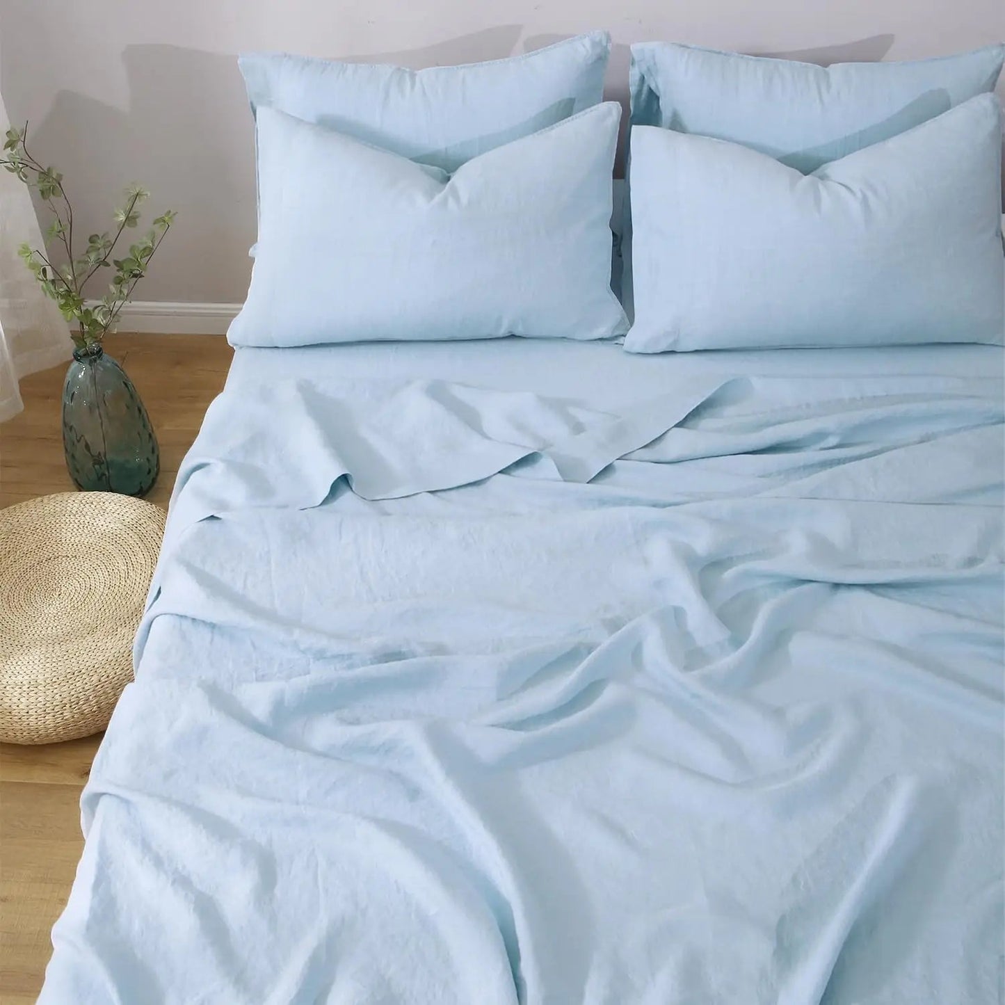 Linen Sheets Set,100% French Stone Washed Pure Linen Bed Sheets, 3 Pieces (1 Flat Sheet, 2 Pillowcase) Suitable for Hot Sleepers - Blu Lotus Boutique