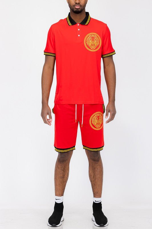 Lion Head Polo Shirt and Short Set - Blu Lotus Boutique