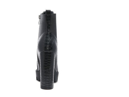 LONDON RAG BEATRIZ CROC PRINT BLOCK HEEL BOOTS - Blu Lotus Boutique