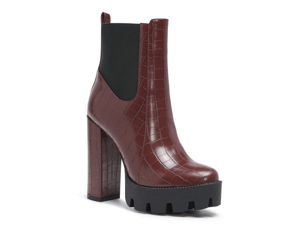 LONDON RAG BEATRIZ CROC PRINT BLOCK HEEL BOOTS - Blu Lotus Boutique