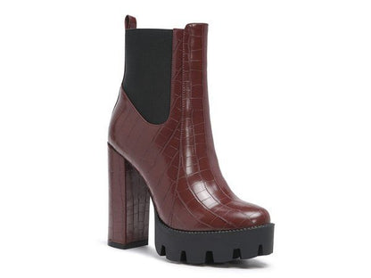 LONDON RAG BEATRIZ CROC PRINT BLOCK HEEL BOOTS - Blu Lotus Boutique