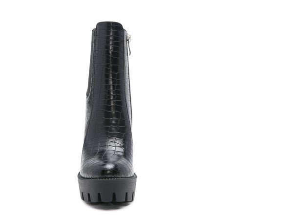 LONDON RAG BEATRIZ CROC PRINT BLOCK HEEL BOOTS - Blu Lotus Boutique