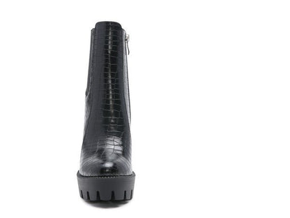 LONDON RAG BEATRIZ CROC PRINT BLOCK HEEL BOOTS - Blu Lotus Boutique