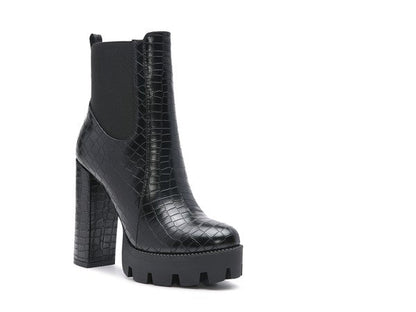 LONDON RAG BEATRIZ CROC PRINT BLOCK HEEL BOOTS - Blu Lotus Boutique