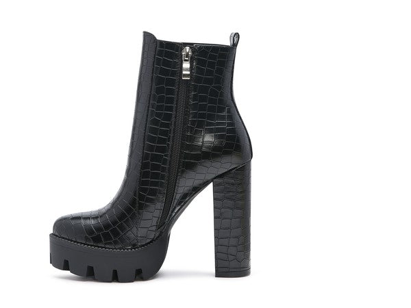 LONDON RAG BEATRIZ CROC PRINT BLOCK HEEL BOOTS - Blu Lotus Boutique