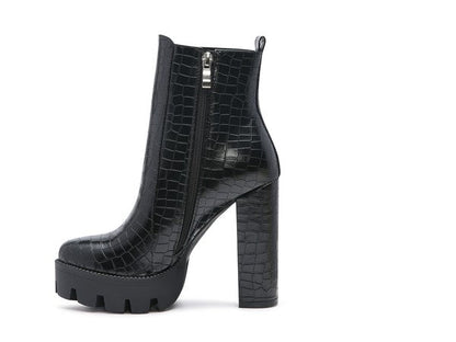 LONDON RAG BEATRIZ CROC PRINT BLOCK HEEL BOOTS - Blu Lotus Boutique