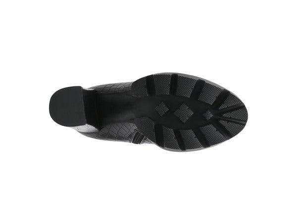 LONDON RAG BEATRIZ CROC PRINT BLOCK HEEL BOOTS - Blu Lotus Boutique