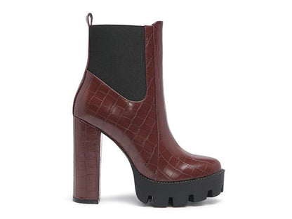 LONDON RAG BEATRIZ CROC PRINT BLOCK HEEL BOOTS - Blu Lotus Boutique