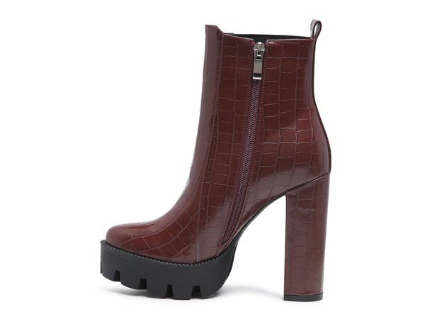 LONDON RAG BEATRIZ CROC PRINT BLOCK HEEL BOOTS - Blu Lotus Boutique