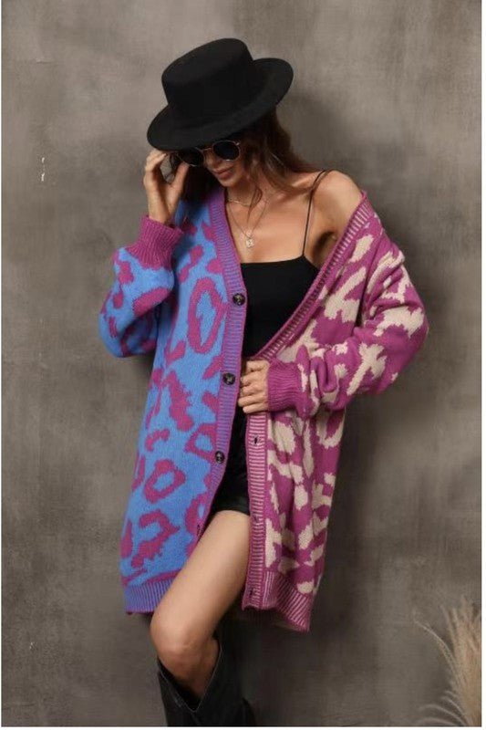 Long leopard knit cardigan - Blu Lotus Boutique