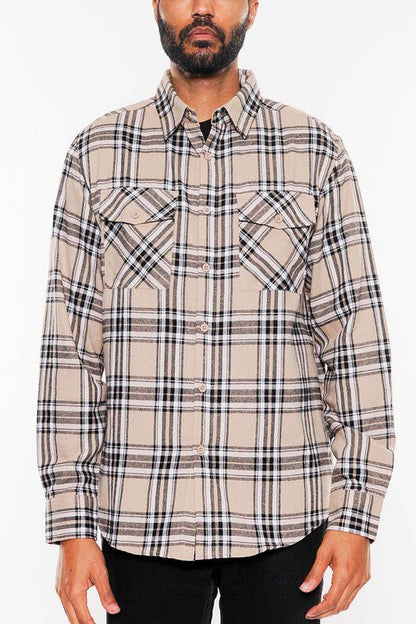 LONG SLEEVE FLANNEL FULL PLAID CHECKERED SHIRT - Blu Lotus Boutique