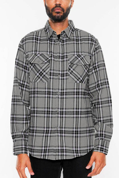 LONG SLEEVE FLANNEL FULL PLAID CHECKERED SHIRT - Blu Lotus Boutique