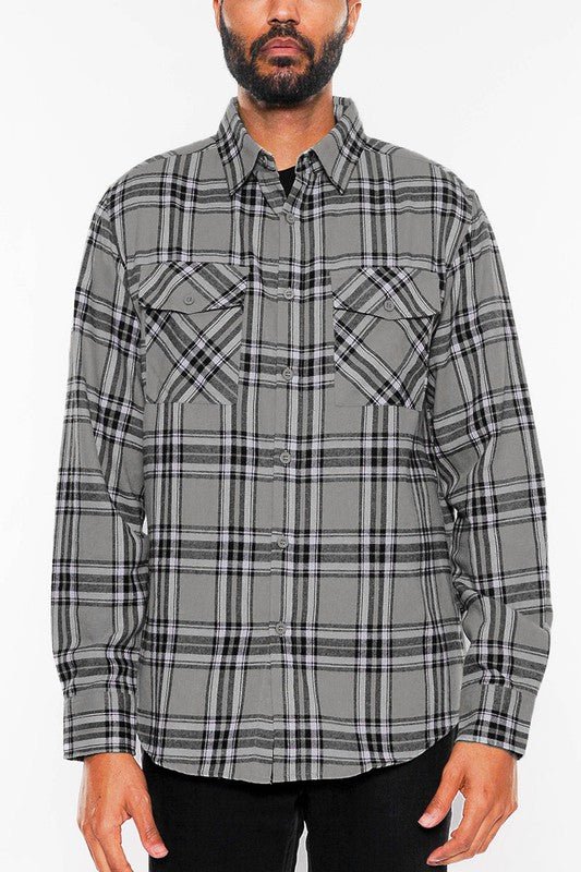 LONG SLEEVE FLANNEL FULL PLAID CHECKERED SHIRT - Blu Lotus Boutique