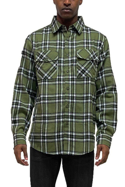 LONG SLEEVE FLANNEL FULL PLAID CHECKERED SHIRT - Blu Lotus Boutique