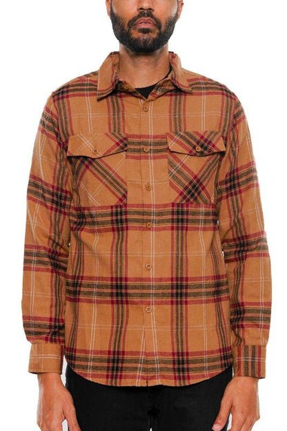LONG SLEEVE FLANNEL FULL PLAID CHECKERED SHIRT - Blu Lotus Boutique