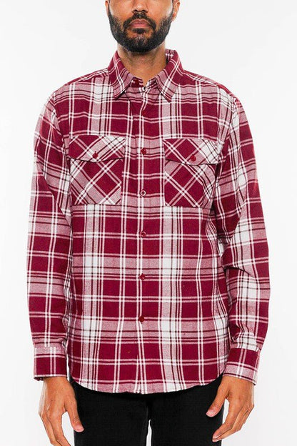 LONG SLEEVE FLANNEL FULL PLAID CHECKERED SHIRT - Blu Lotus Boutique