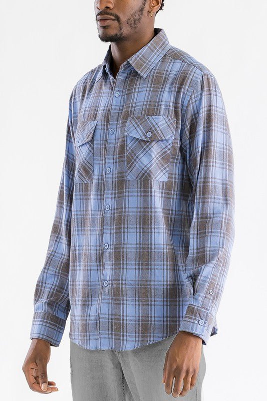 LONG SLEEVE FLANNEL FULL PLAID CHECKERED SHIRT - Blu Lotus Boutique