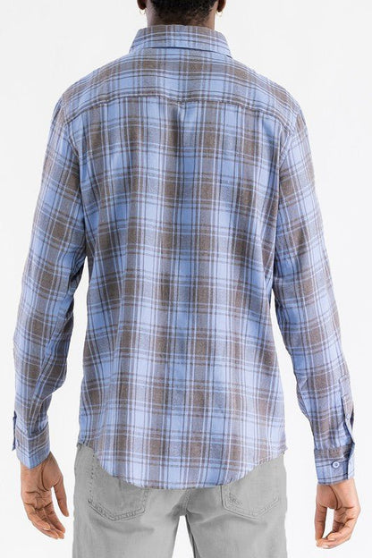 LONG SLEEVE FLANNEL FULL PLAID CHECKERED SHIRT - Blu Lotus Boutique
