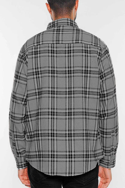 LONG SLEEVE FLANNEL FULL PLAID CHECKERED SHIRT - Blu Lotus Boutique
