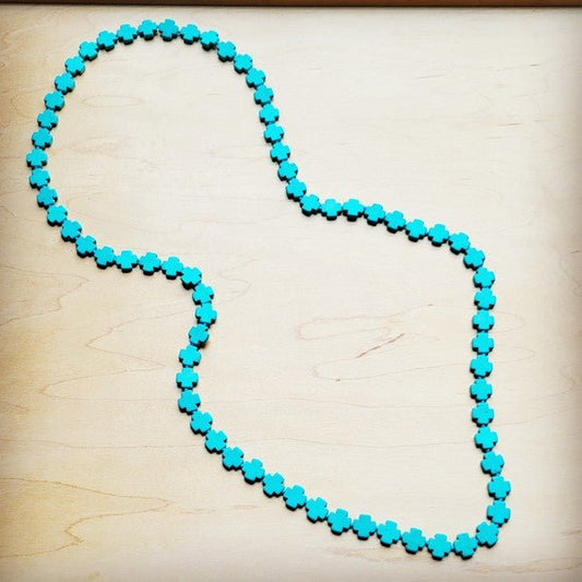 Long Turquoise Beaded Cross Necklace - Blu Lotus Boutique