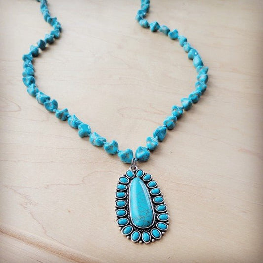Long Western Turqu Necklace w Squash Blossom Penda - Blu Lotus Boutique