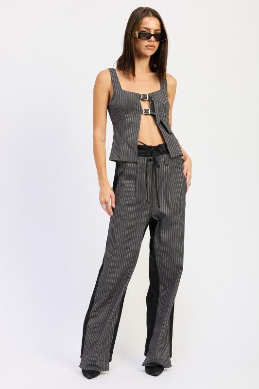 LOOSE FIT MIX MEDIA PANTS - Blu Lotus Boutique