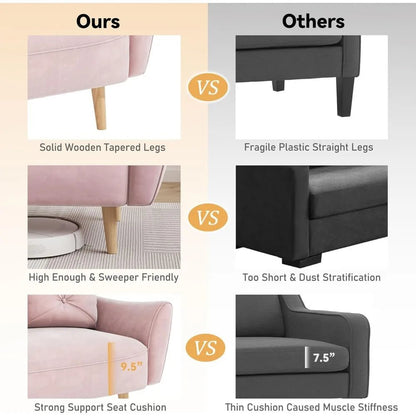 Loveseat Sofa, 47" Velvet Couch for Bedroom, Convertible Wooden Tray & Ergonomic Armrest, for Small Space, Apartment - Blu Lotus Boutique