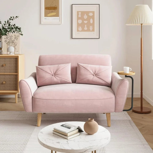Loveseat Sofa, 47" Velvet Couch for Bedroom, Convertible Wooden Tray & Ergonomic Armrest, for Small Space, Apartment - Blu Lotus Boutique