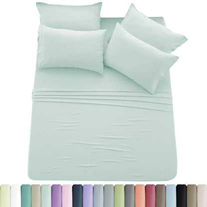 Lux Décor 6pc Solid Sheet Set - Brushed Microfiber Bed Sheets 16 Inches Deep Pockets - Embroidered & Plain Pillowcases - Blu Lotus Boutique