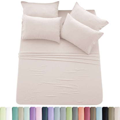 Lux Décor 6pc Solid Sheet Set - Brushed Microfiber Bed Sheets 16 Inches Deep Pockets - Embroidered & Plain Pillowcases - Blu Lotus Boutique