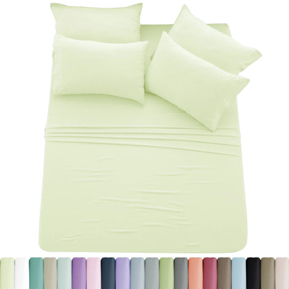 Lux Décor 6pc Solid Sheet Set - Brushed Microfiber Bed Sheets 16 Inches Deep Pockets - Embroidered & Plain Pillowcases - Blu Lotus Boutique