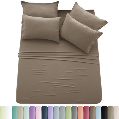 Lux Décor 6pc Solid Sheet Set - Brushed Microfiber Bed Sheets 16 Inches Deep Pockets - Embroidered & Plain Pillowcases - Blu Lotus Boutique