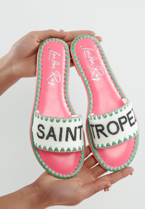 Luxe Getaway Beaded Saint Tropez Flat Slip Ons - Blu Lotus Boutique