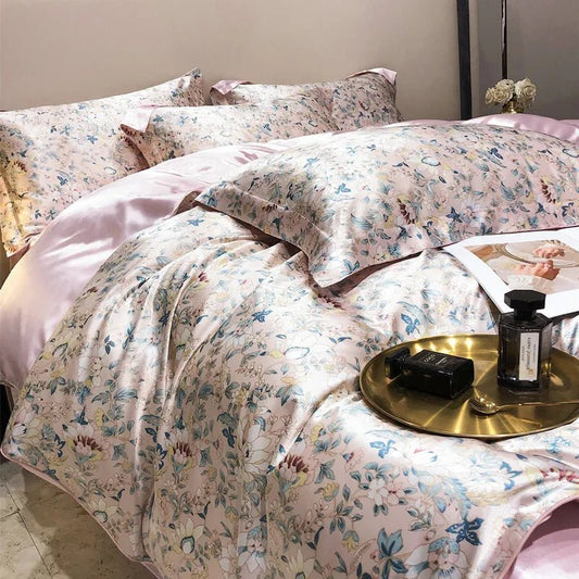 Luxury Blending Mulberry Silk Bedding Set with Duvet Cover Bed Sheet Pillowcase Double Couple Single Summer Blanket Cover Sheets - Blu Lotus Boutique