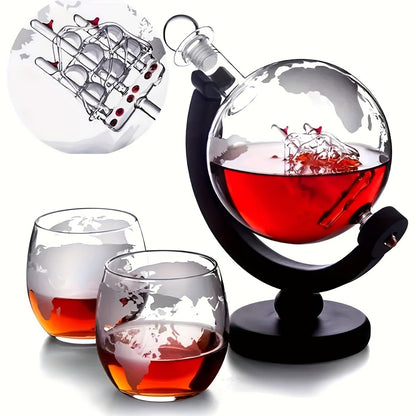 Luxury Globe Bar Set Whiskey Vodka 2 Cups Wood Frame - Blu Lotus Boutique
