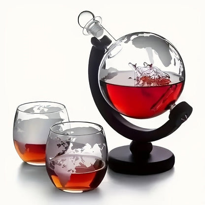 Luxury Globe Bar Set Whiskey Vodka 2 Cups Wood Frame - Blu Lotus Boutique