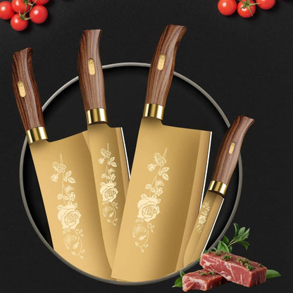 Luxury Gold Kitchen Knife Set - 4 - Piece Stainless Steel Blades with Titanium Plating. Ergonomic Handles. High - Performance Knives - Blu Lotus Boutique