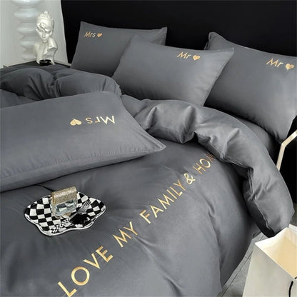 Luxury Nordic Egyptian Cotton Bedding Set King Queen Double Twin Size with Sheet Duvet Cover Pillowcase 1/2 People Bed Linen New - Blu Lotus Boutique