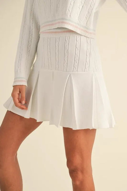 MABLE V - Neck Varsity Crop Knit Sweater and Skirt Set - Blu Lotus Boutique