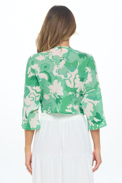 Made in USA Floral Mid Sleeve Top w Front Twist - Blu Lotus Boutique