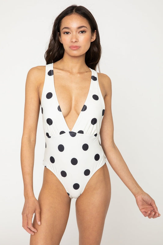 Marina West Swim Beachy Keen Polka Dot Tied Plunge One - Piece Swimsuit - Blu Lotus Boutique