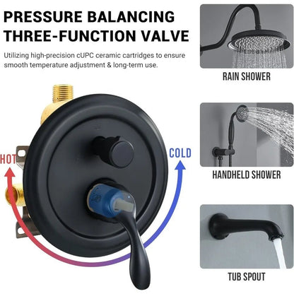 matte black shower system with tub spout, tub and shower faucet combo set with valve & trim kit bathtub shower faucet set - Blu Lotus Boutique