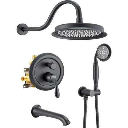 matte black shower system with tub spout, tub and shower faucet combo set with valve & trim kit bathtub shower faucet set - Blu Lotus Boutique