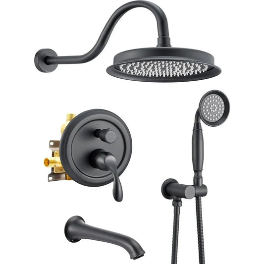matte black shower system with tub spout, tub and shower faucet combo set with valve & trim kit bathtub shower faucet set - Blu Lotus Boutique