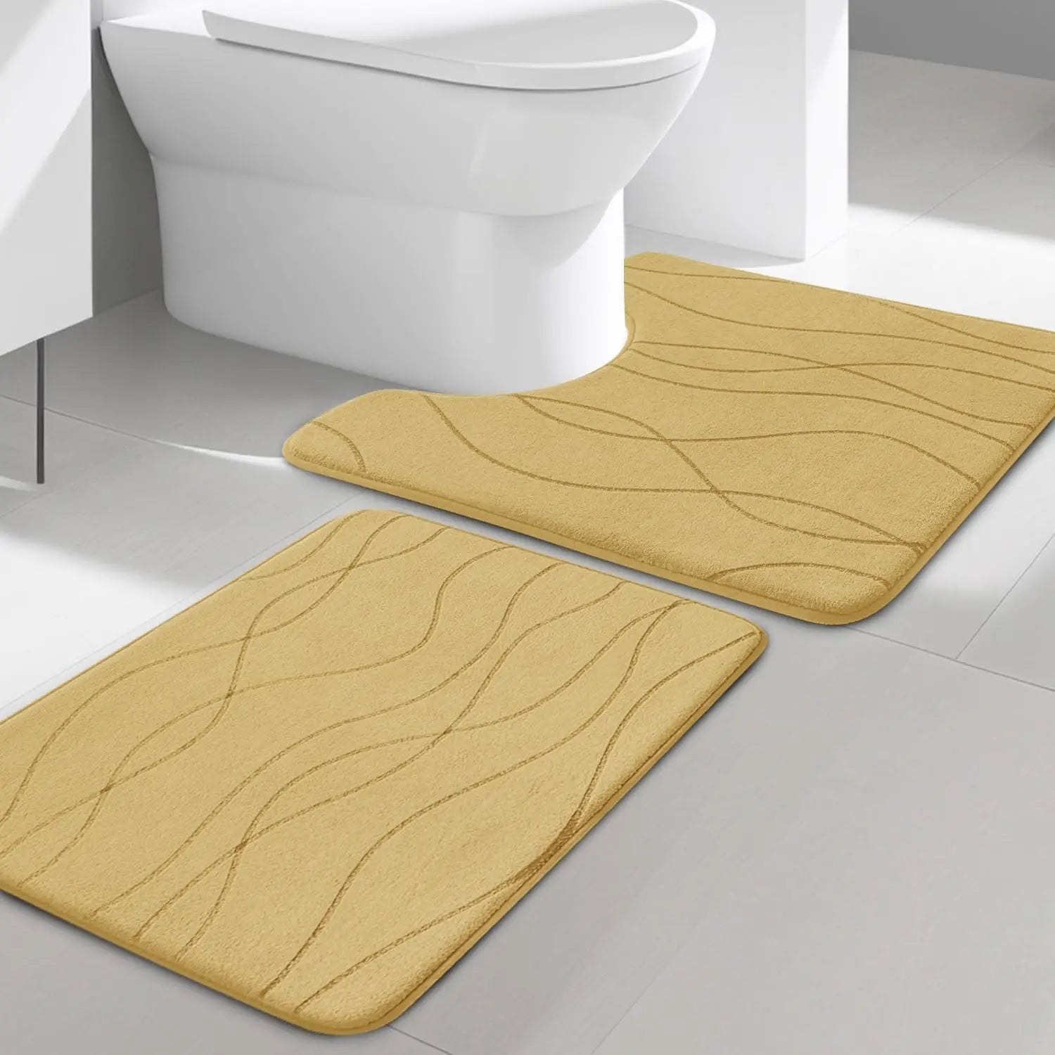 Memory Foam Grey Bathroom Rug Sets 5 Piece, Ultra Absorbent Bath Mat for Bathroom - Non - Slip Machine Washable - Blu Lotus Boutique