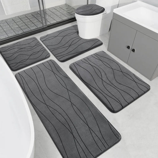 Memory Foam Grey Bathroom Rug Sets 5 Piece, Ultra Absorbent Bath Mat for Bathroom - Non - Slip Machine Washable - Blu Lotus Boutique