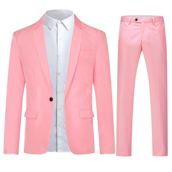Mens 2 Piece Pink Single Vent 1 Button Suit Set - Blu Lotus Boutique
